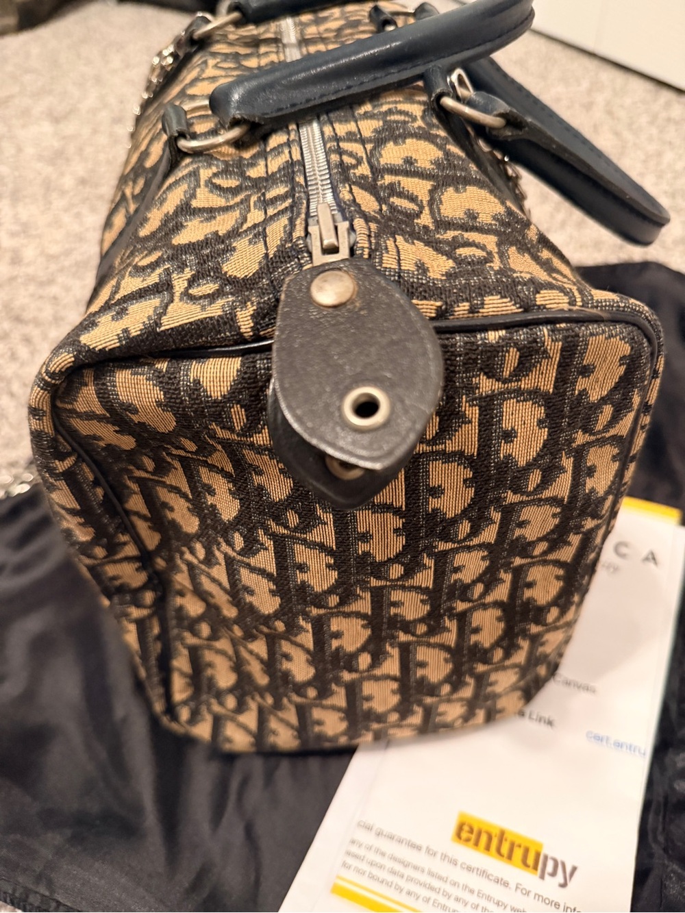 Auth DIOR Monogram Canvas Satchel with COA, unbranded chain & unbranded dustbag - Picture 5 of 12